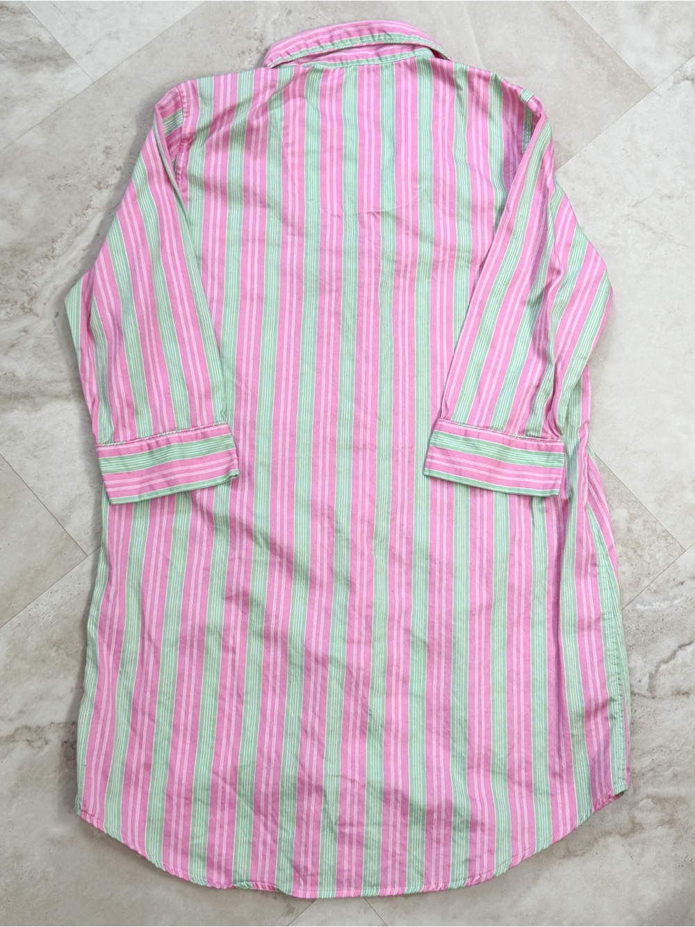 Lauren Ralph Lauren Pink Green Stripe Sleep Shirt Cover Up Large Resort Vacation - Picture 7 of 7